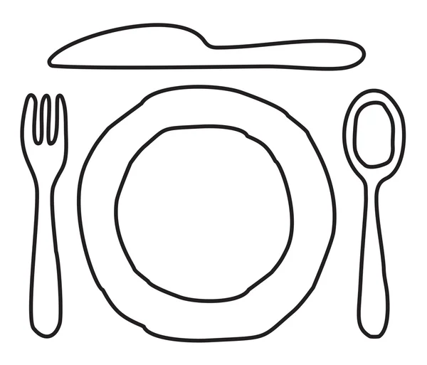 Plate, knife, spoon and fork — Stock Vector