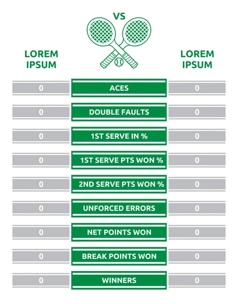 Estadísticas de partidos de tenis — Vector de stock