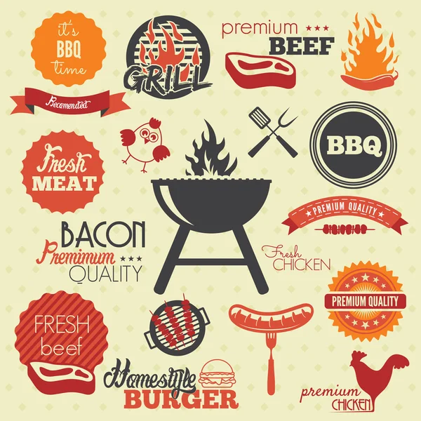 Vintage BBQ Parrilla etiquetas — Vector de stock