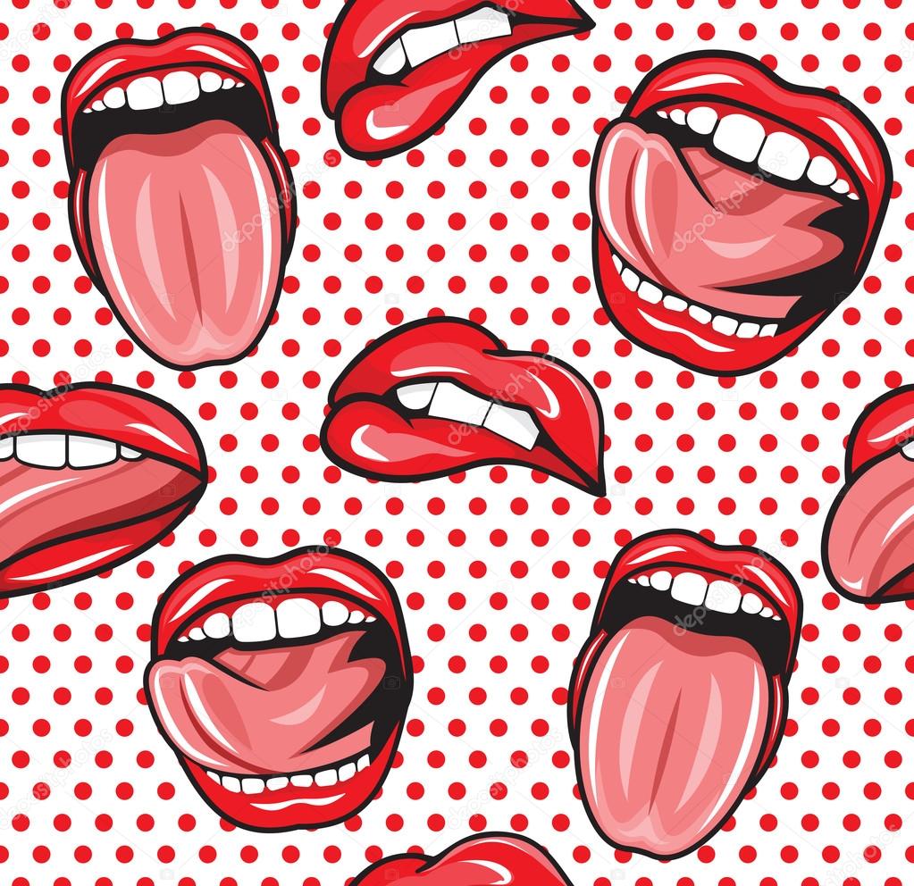 Mouth pop art vector seamless pattern