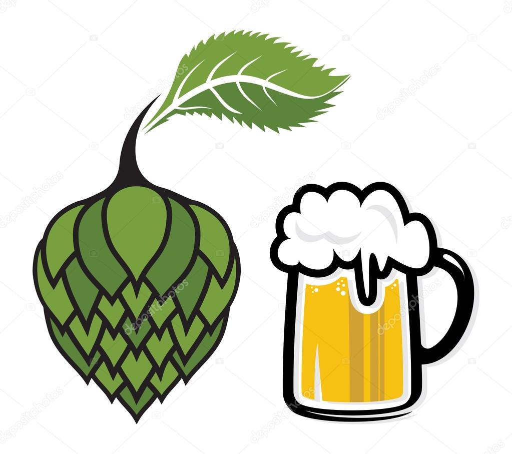 Hops and beer mug vector illustration