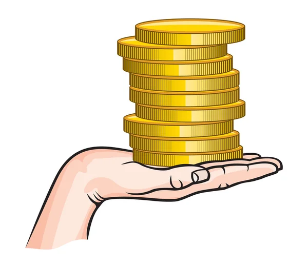 Golden coins in hand — Stock Vector