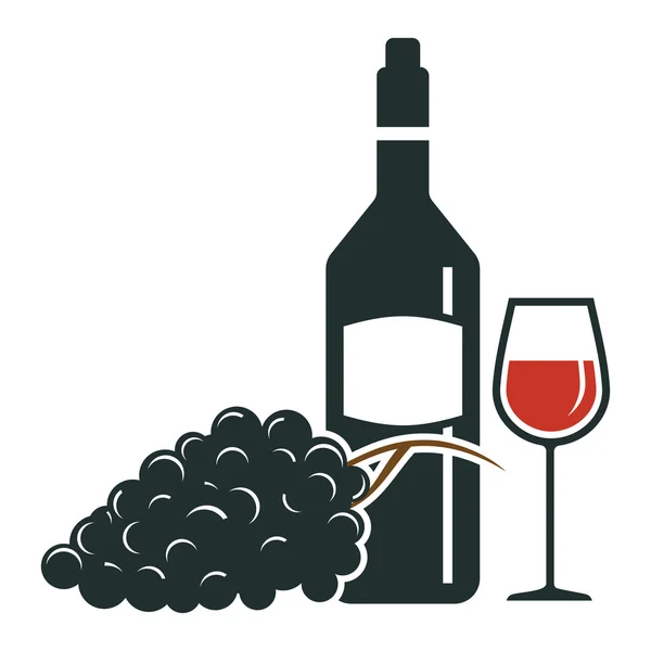 Ilustración de vinos, copas de vino y vectores de uva — Vector de stock