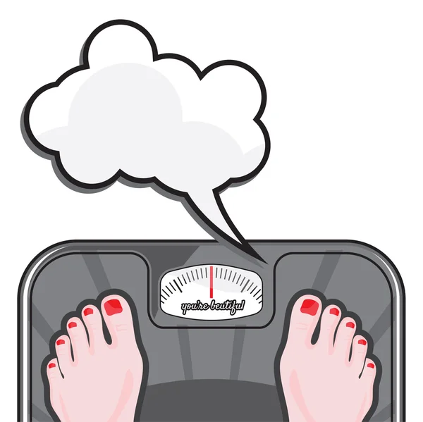Femme mesurant son poids sur un bilan — Image vectorielle