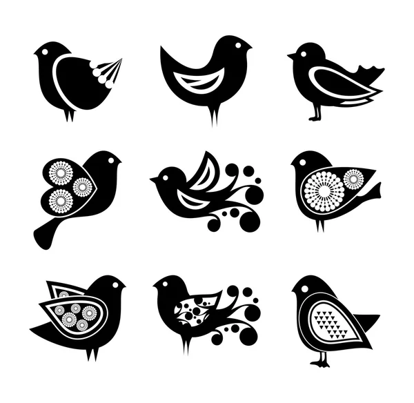 Conjunto de dibujos animados garabatos pájaros iconos — Vector de stock