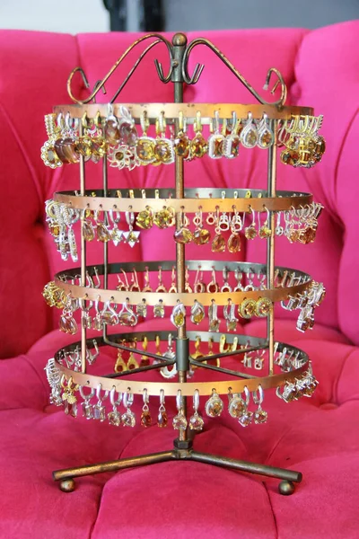 Jóias Preciosas Das Mulheres Brincos Anéis — Fotografia de Stock