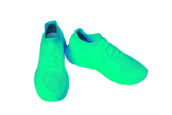 Sapatos Esportes Verdes Com Atacadores — Fotografia de Stock