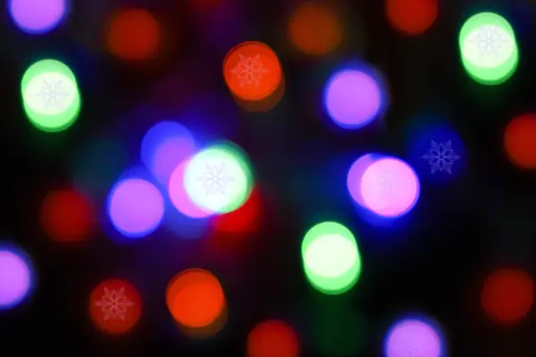Luzes Natal Multicoloridas Brilhantes Bokeh Floco Neve Padrão — Fotografia de Stock