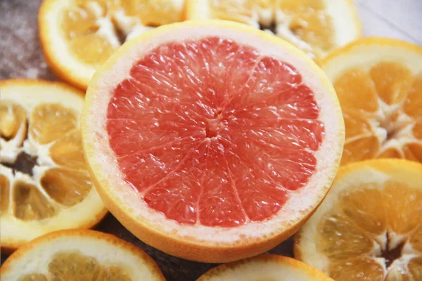 Orange Grapefruit Runde Scheiben Geschnitten — Stockfoto