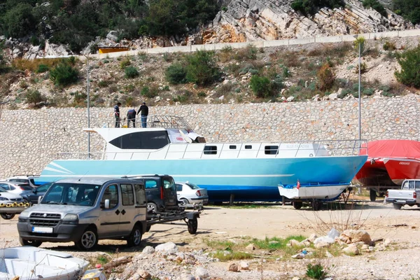 Antalya Turquía Enero 2021 Barcos Recreo Reparación Costa — Foto de Stock