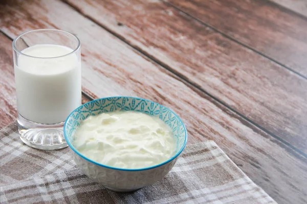 natural milk yogurt in a decorative plate