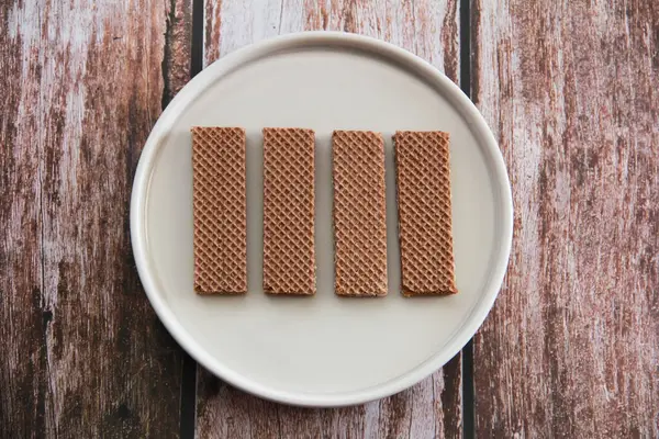 Gaufres Chocolat Croquantes Sucrées Sur Une Assiette — Photo