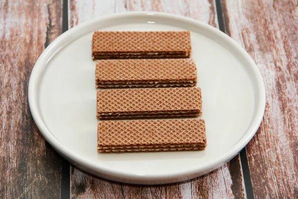 Tatlı Katmanlı Çıtır Flütlü Çikolatalı Waffle — Stok fotoğraf