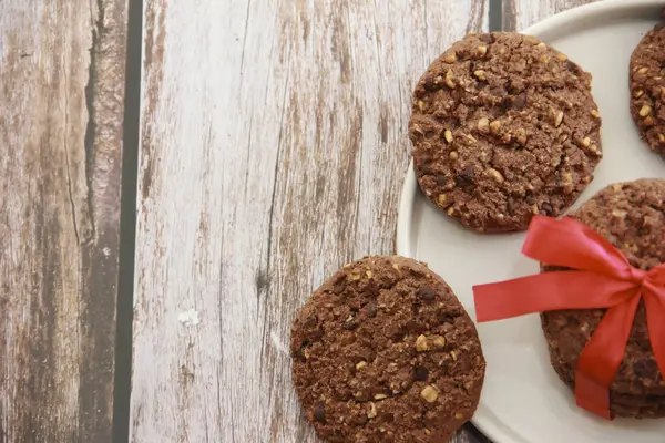 Кругле Хрустке Вівсяне Печиво Шоколадними Шматочками — стокове фото
