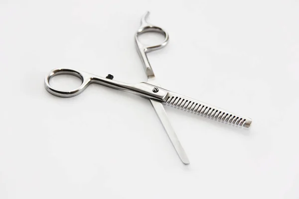 Metal Scissors Cutting Hair — Stock Photo, Image