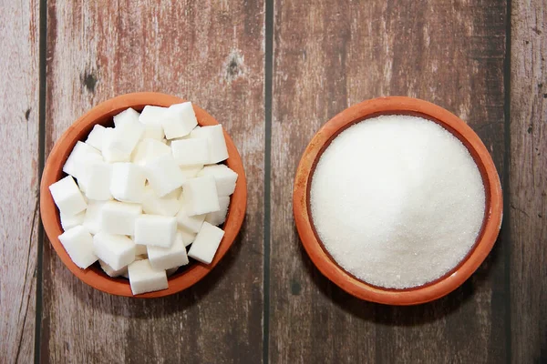 Sucre Granulé Blanc Cubes Sucre Dans Une Tasse Céramique — Photo