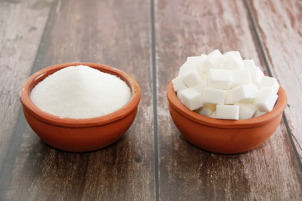 Sucre Granulé Blanc Cubes Sucre Dans Une Tasse Céramique — Photo