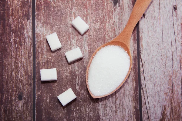 Zucchero Semolato Bianco Cucchiaio Legno — Foto Stock