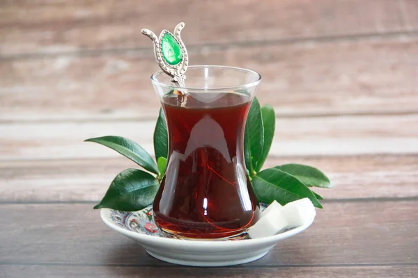 Traditionele Zwarte Turkse Thee Een Glas — Stockfoto