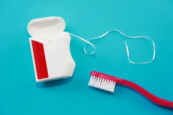 Diş Ipi Diş Fırçası Dişlerini Fırçalamak Için — Stok fotoğraf