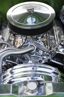 Dornbirn, Avusturya, 12 Haziran 2011: otomobilin motor, Amerikan klasik otomobil, yakın çekim