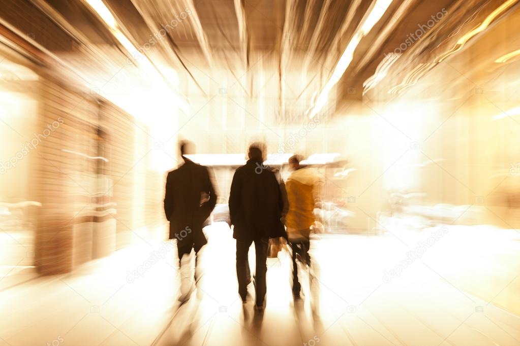 Group of People Walking in Shopping Centre, Motion Blur