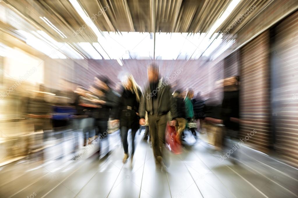 Group of People Walking in Shopping Centre, Motion Blur