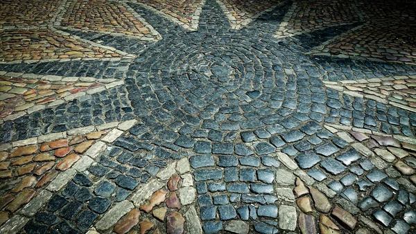 Forntida Sten Cobblestones Laid Out Form Stjärna Med Strålar — Stockfoto