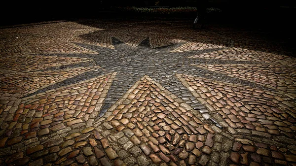 Forntida Sten Cobblestones Laid Out Form Stjärna Med Strålar — Stockfoto