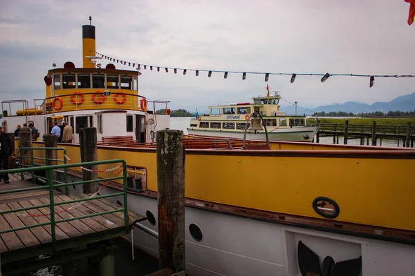 Lago Chiemsee Baviera Alemanha Agosto 2018 Navios Turísticos Lago Que — Fotografia de Stock