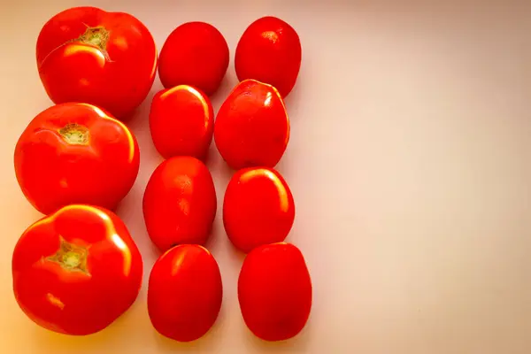 Ώριμες Κόκκινες Ντομάτες Φωτισμένες Από Τις Ακτίνες Του Ήλιου — Φωτογραφία Αρχείου