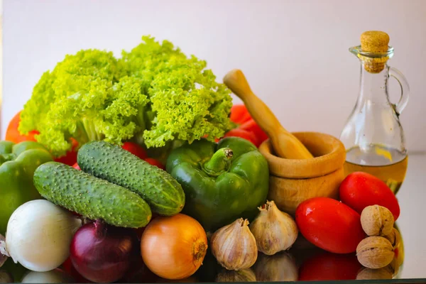 Vorbereitungen Für Ein Wunderbares Vegetarisches Abendessen Gewaschener Bulgarischer Pfeffer Grüne — Stockfoto