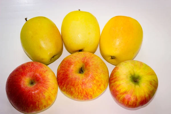 Varias Manzanas Pie Sobre Fondo Blanco — Foto de Stock