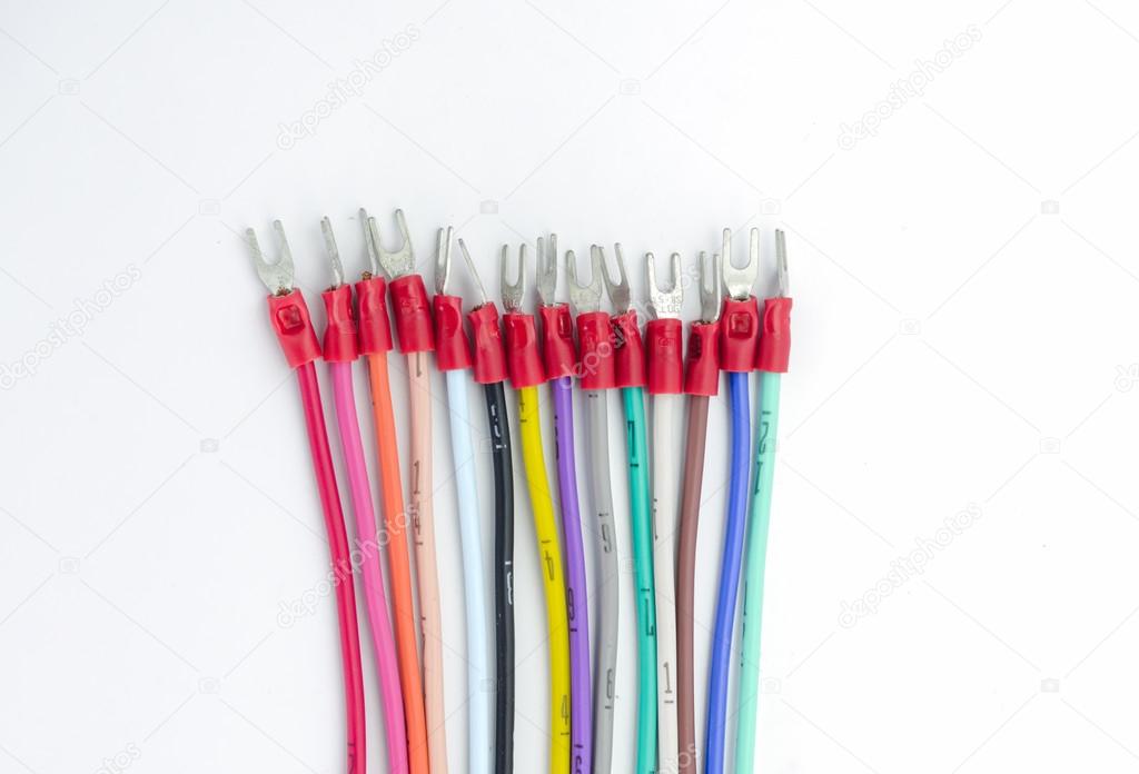 Colorful wire bundles on white background.