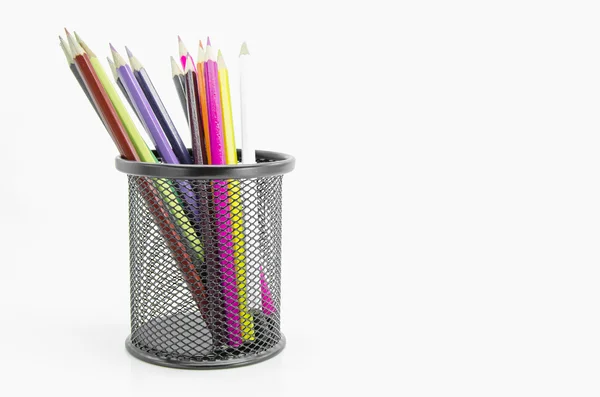 Stativ av färgglada pennor. — Stockfoto