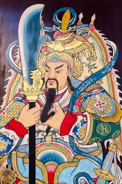 Statue Of Guan Yu deva paint fine art on door.