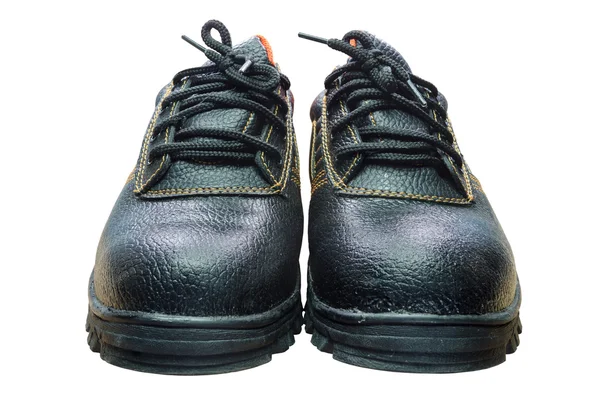 Black steel toe safety boots on white background. — Stock Photo, Image