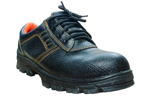 Preto botas de segurança dedo do pé de aço no fundo branco . — Fotografia de Stock