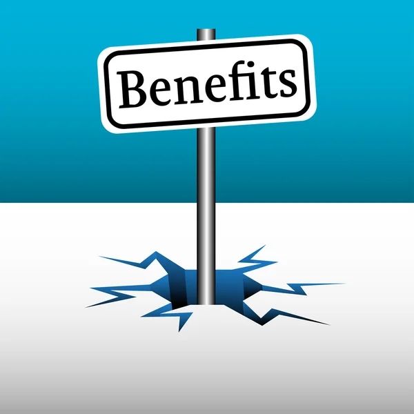 Benefits signpost coming out from an ice crack — Stock Vector