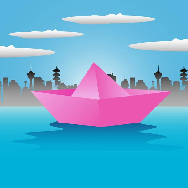 Pink paper boat — Stock Vector