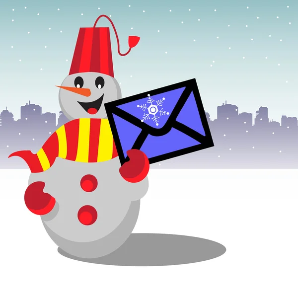 Bonhomme de neige tenant une lettre — Image vectorielle