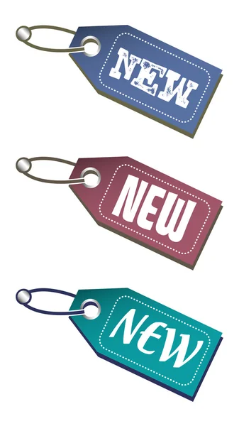 Shopping tags with the word new written on each tag — Stock Vector