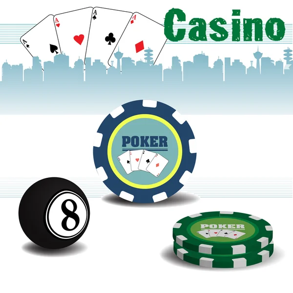 Casino poker fişleri ve bilardo topu — Stok Vektör