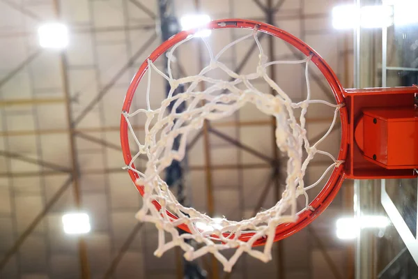 Primo Piano Del Canestro Basket Palestra Focus Selettivo Centro Della — Foto Stock