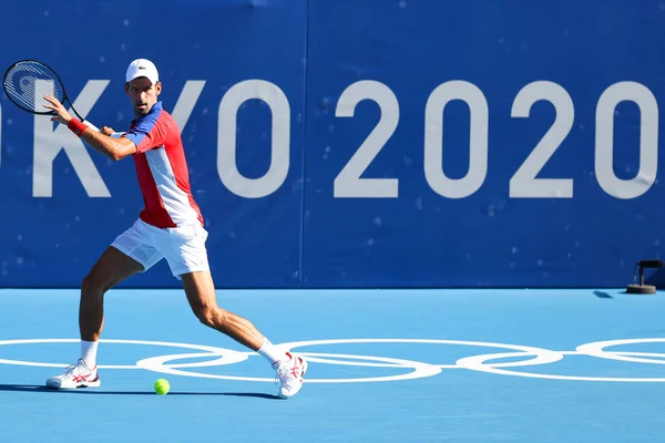 Tóquio Japão Julho 2021 Famoso Tenista Sérvio Novak Djokovic Apresenta — Fotografia de Stock