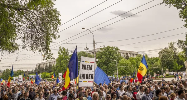 Gösteri, sendikacılar Romanya Chisinau Merkezi City ile birleşme için Mart