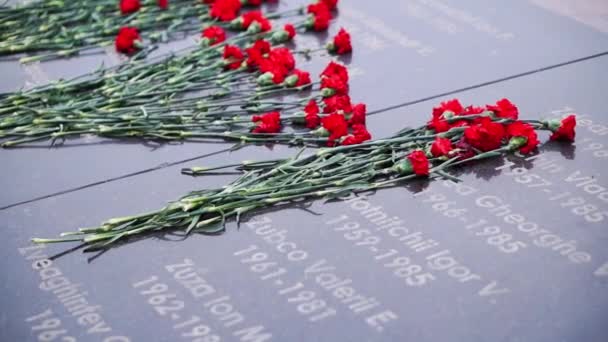 Bloemen op de memorial — Stockvideo