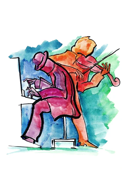 Pianist and violinist — Stock Photo, Image