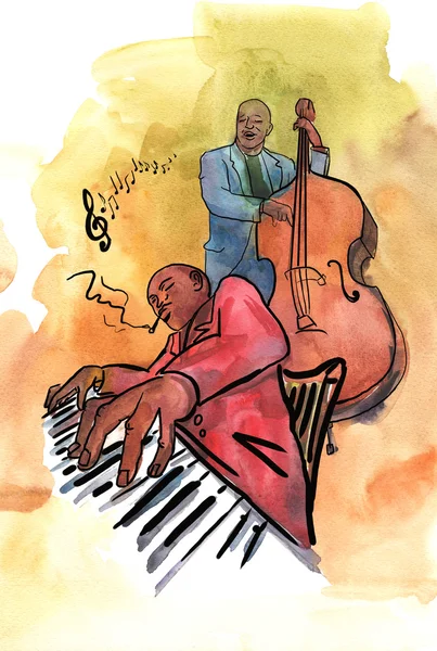 Πιανίστας της τζαζ και ο μπασίστας, αναπαραγωγή μουσικής — Φωτογραφία Αρχείου