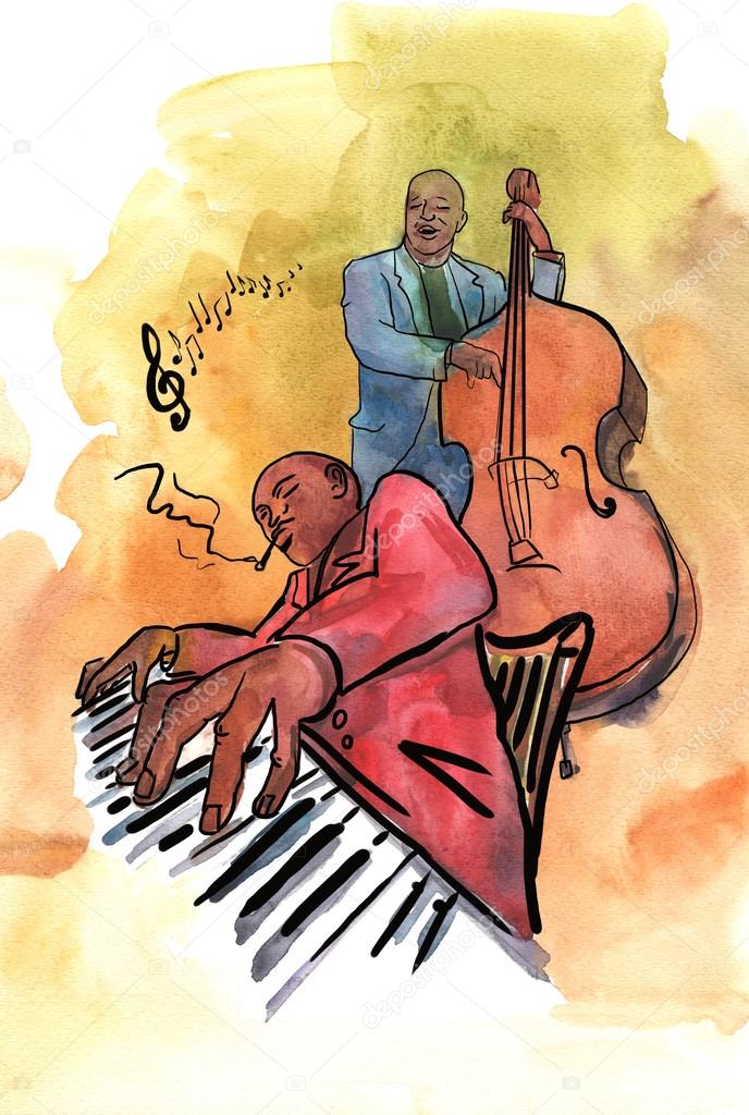 Jazz pianist and bassist playing music